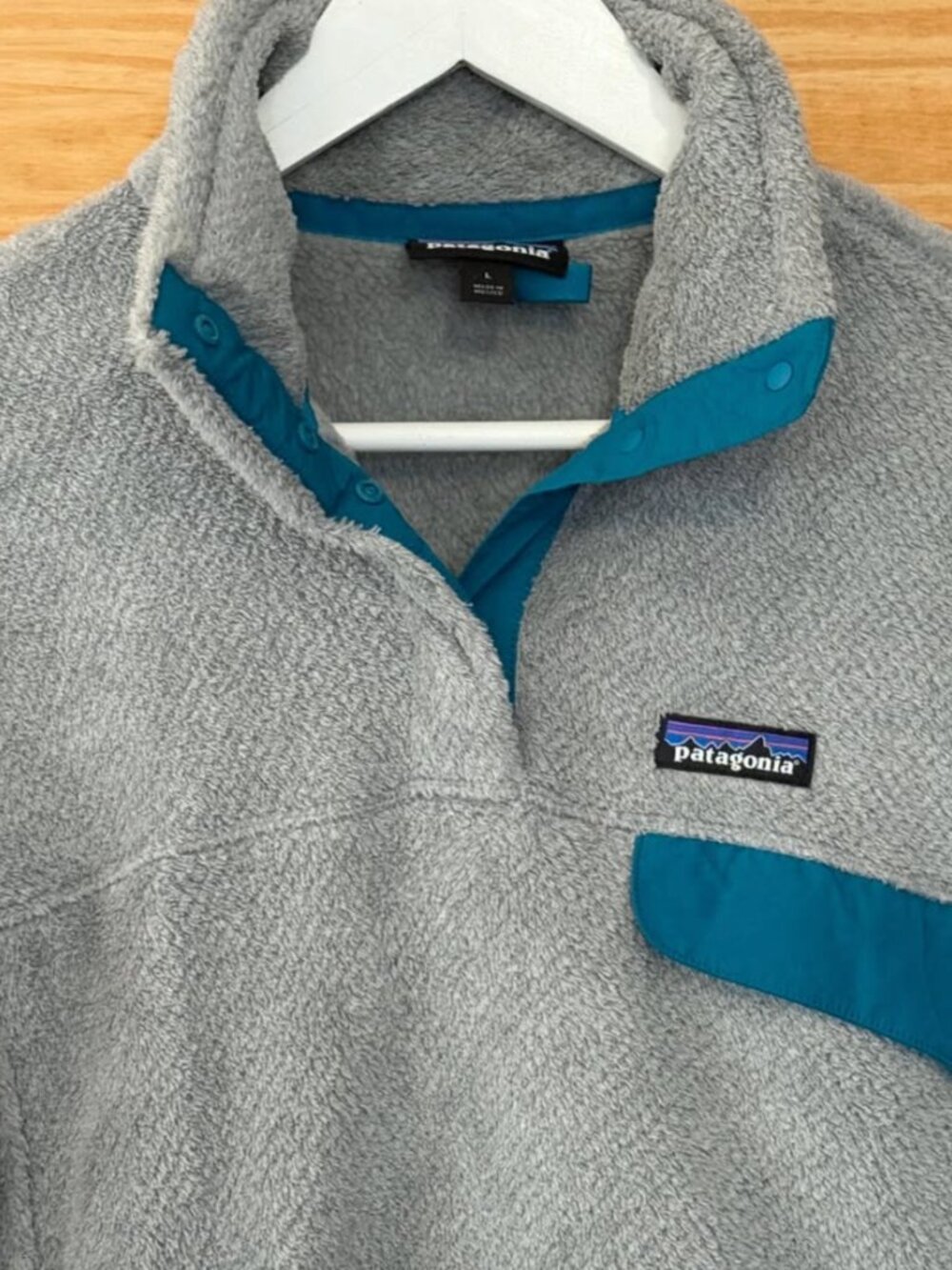 Patagonia Retool Snap T Fleece Gray Teal Pullover Women's size L - Picture 2 of 5